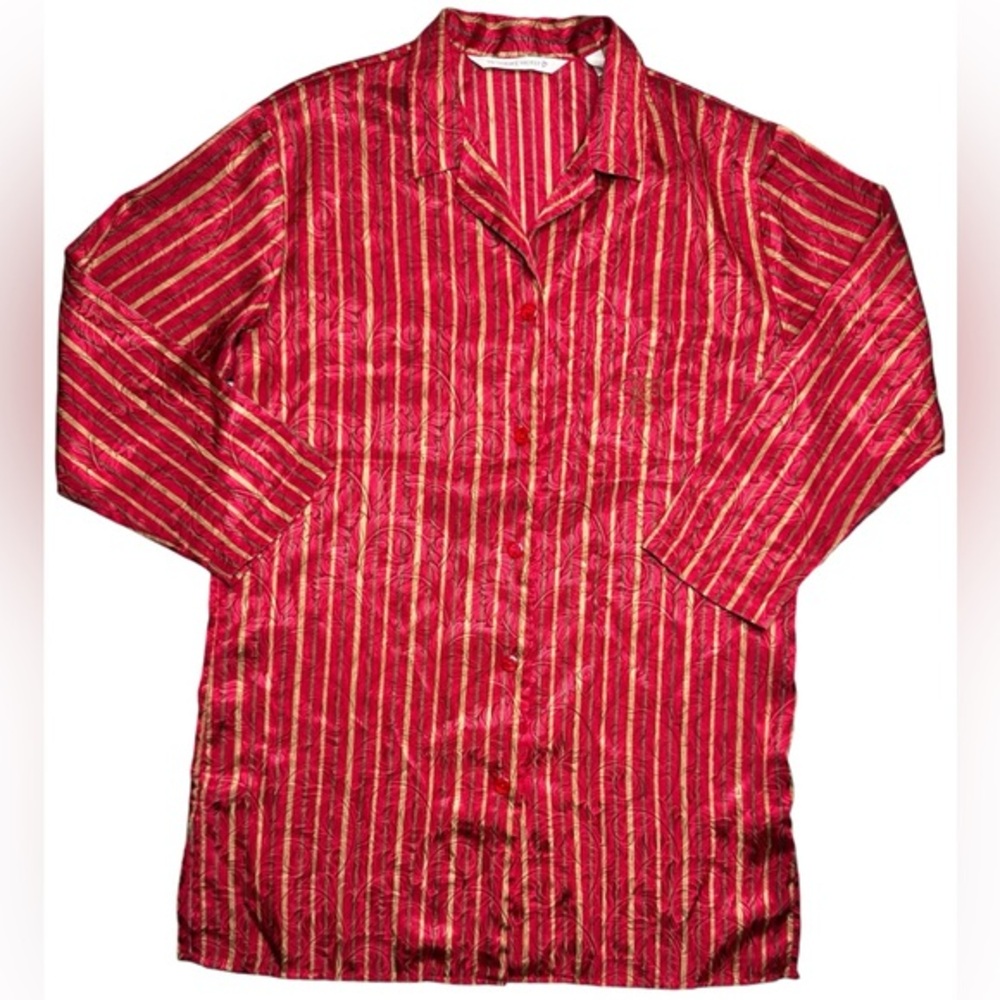 Victorias Secret Button‎ Down Sleep Shirt Red & Gold Womens size XS